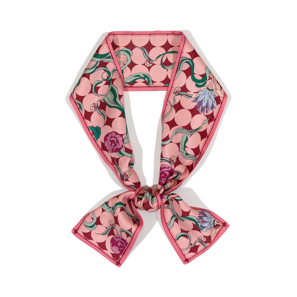 "Dream" Silk Twill Neck Bow - Sakura Pink - Sakura Pink - LOST PATTERN Silk Skinny Scarf