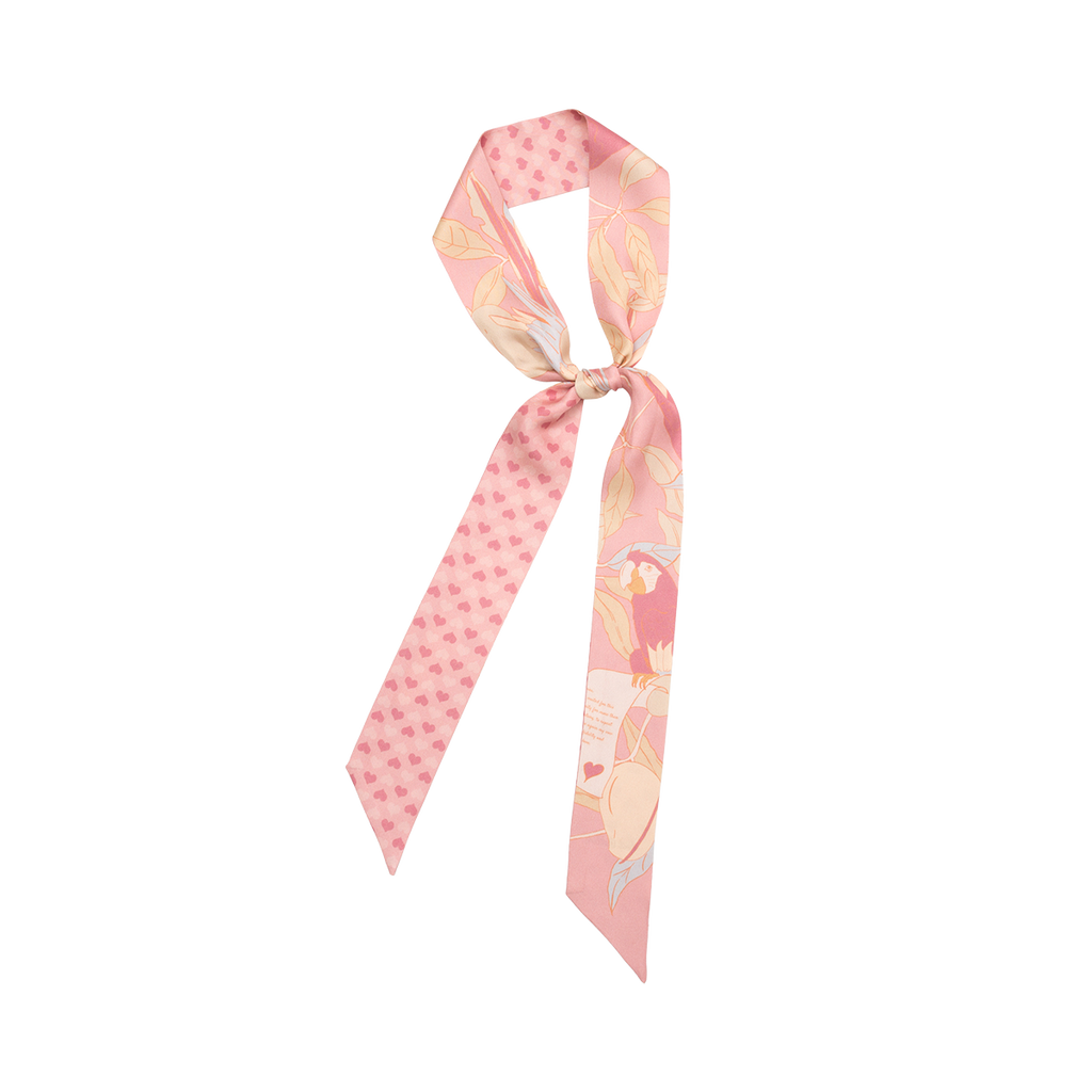 "El Amor" Silk Twill Neck Bow - Pink - Pink - LOST PATTERN Silk Skinny Scarf
