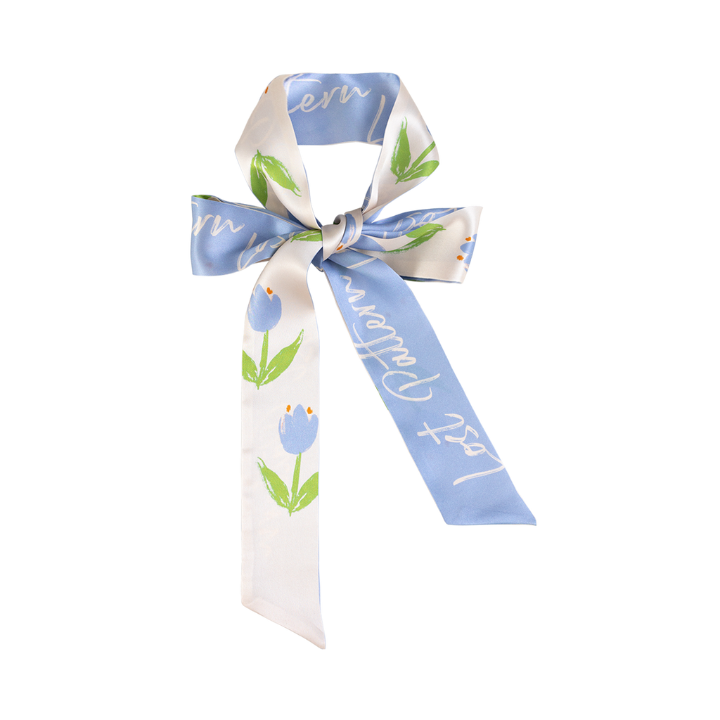"Tulip" Silk Skinny Scarf - Sky Blue - Sky Blue - LOST PATTERN Silk Skinny Scarf