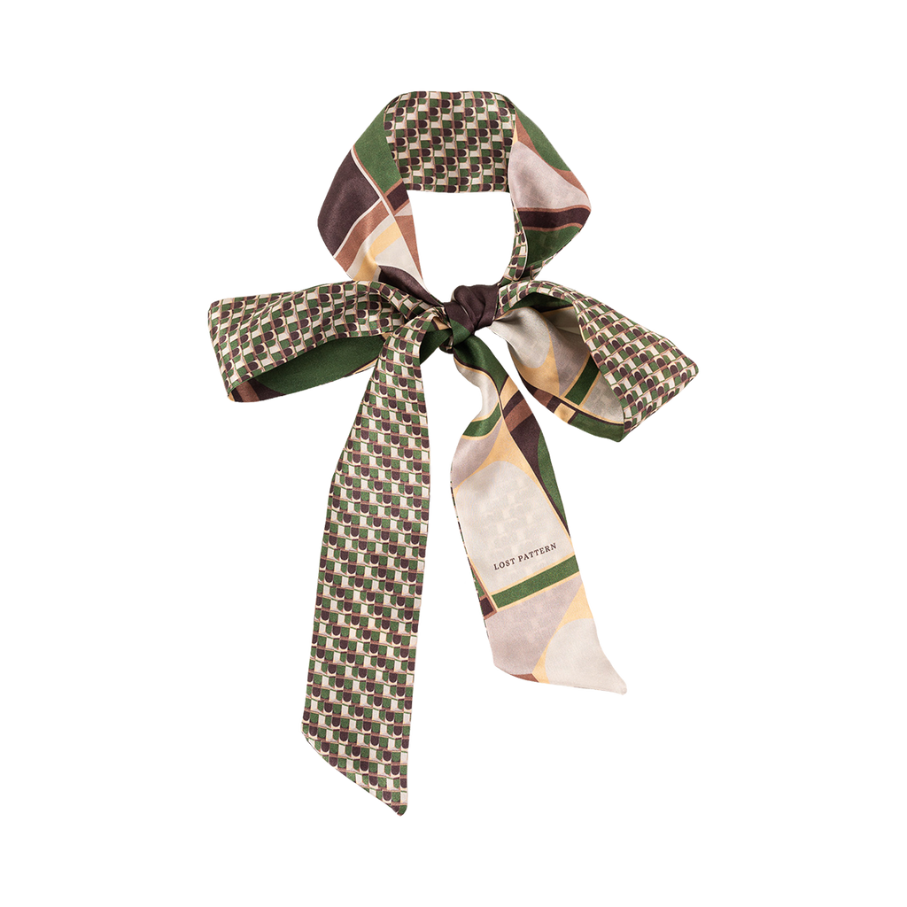 "Modular" Silk Skinny Scarf - Green - Green - LOST PATTERN Silk Skinny Scarf