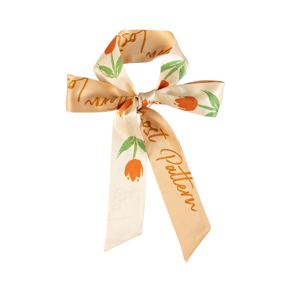 "Tulip" Silk Skinny Scarf - Apricot - Apricot - LOST PATTERN Silk Skinny Scarf