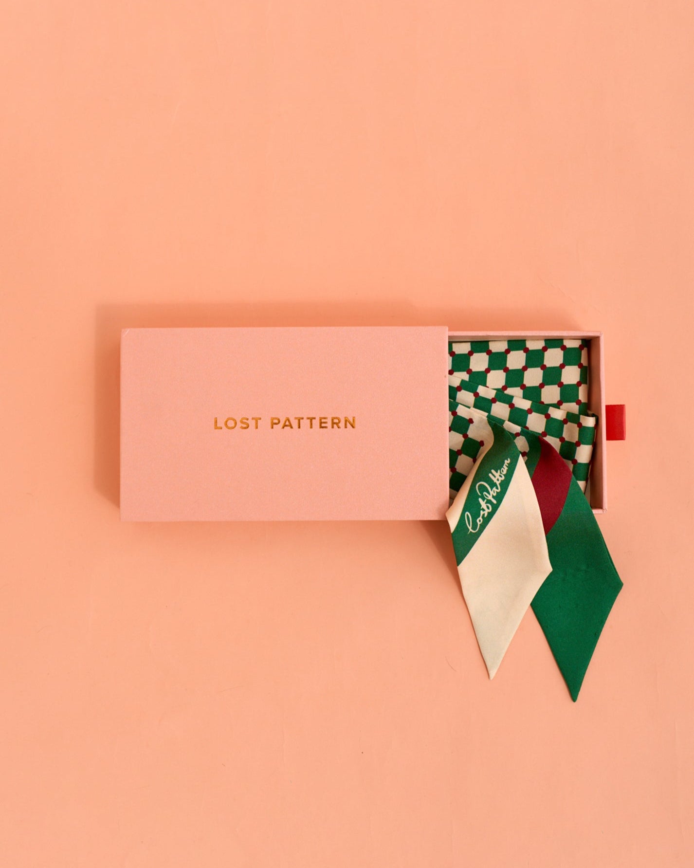 "Checkerboard" Silk Twill Skinny Scarf - Green