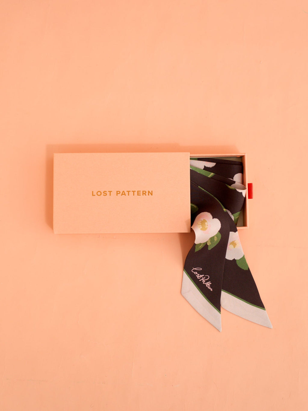 "Camellia" Silk Twill Skinny Scarf - Dark Brown