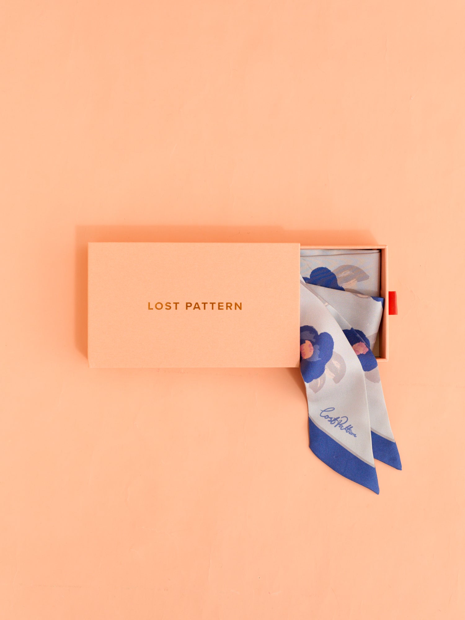 "Camellia" Silk Twill Skinny Scarf - Blue