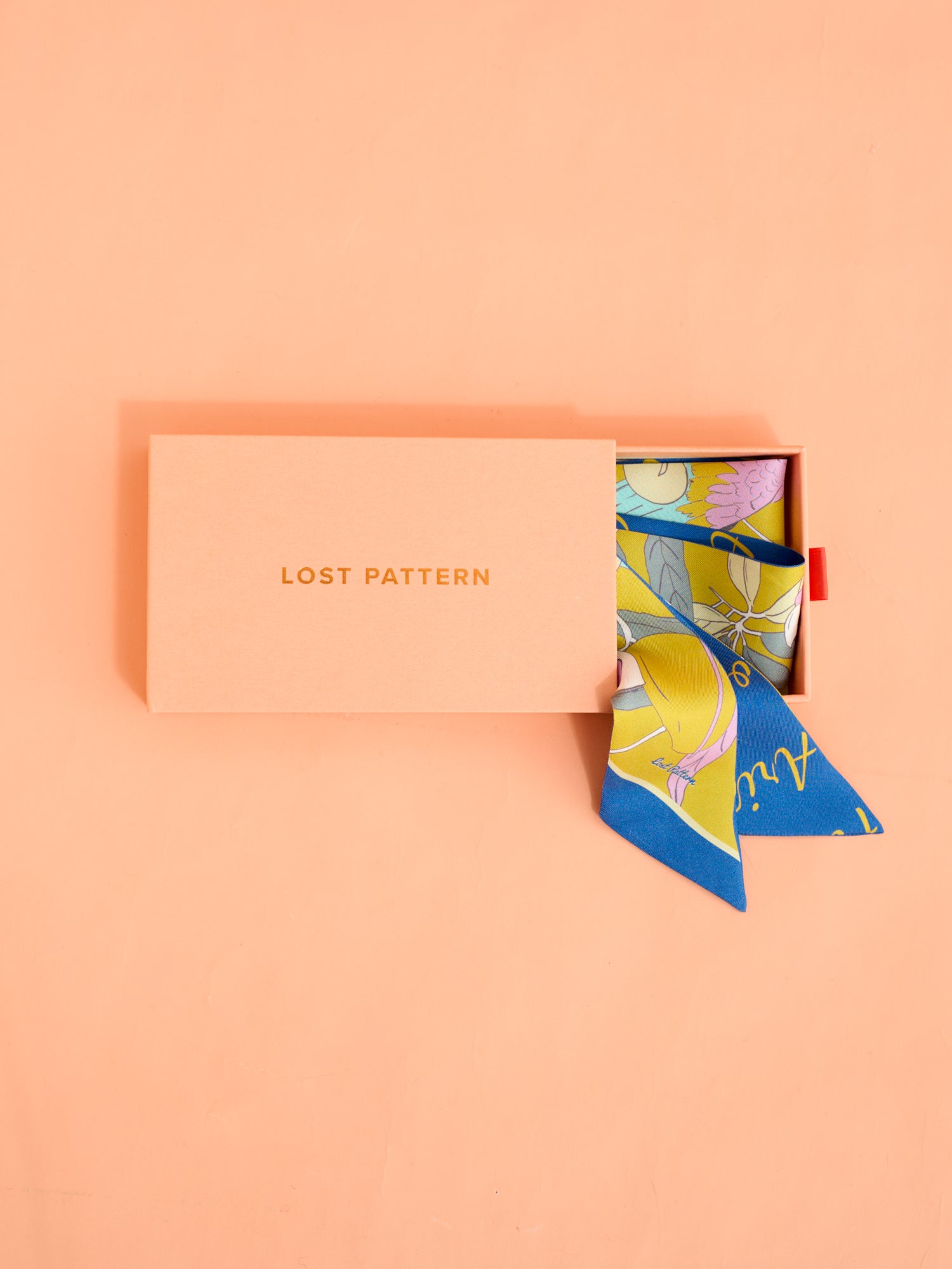 "El Amor" Silk Twill Skinny Scarf - Yellow & Blue