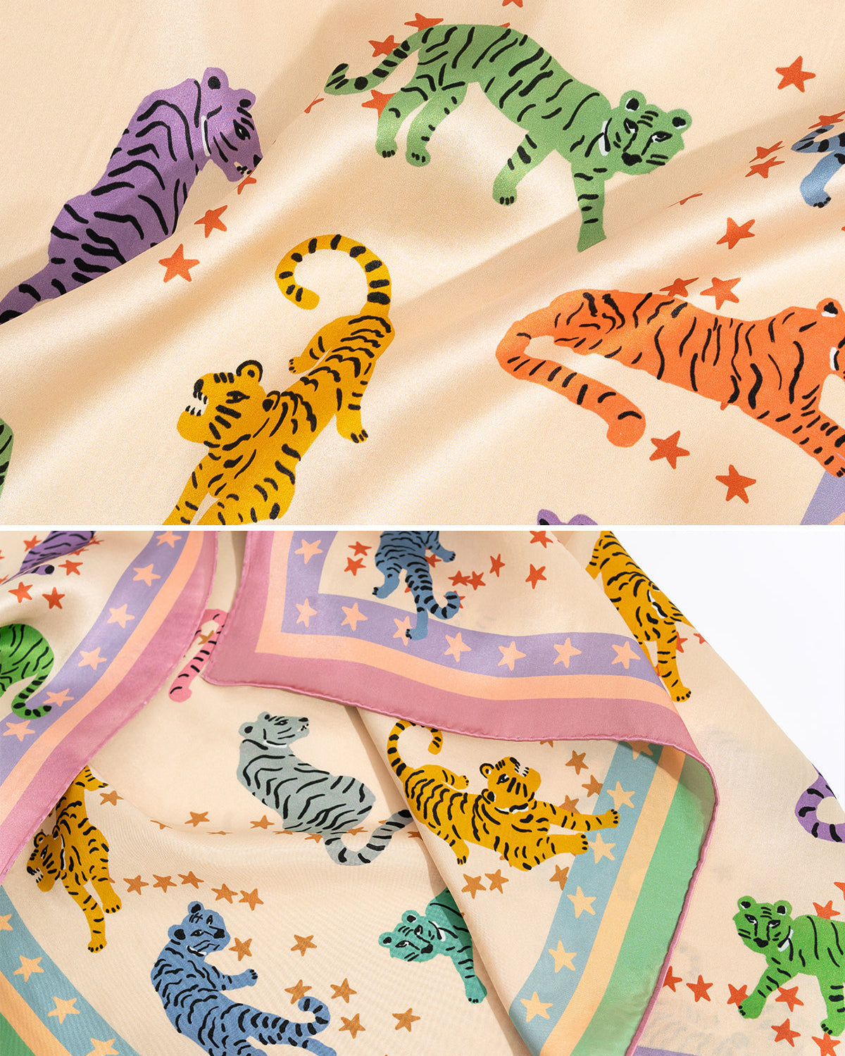 "Neon Tigers" Large Silk Scarf