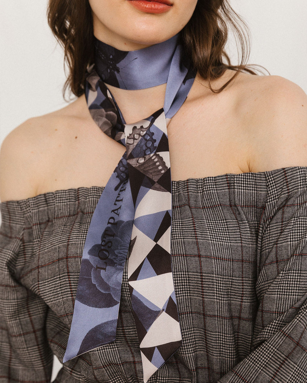 "Prism" Silk Skinny Scarf -  blue