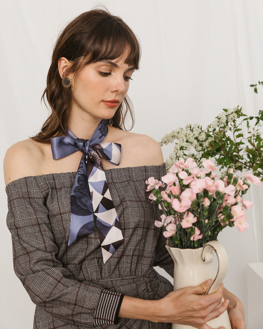 "Prism" Silk Skinny Scarf -  blue