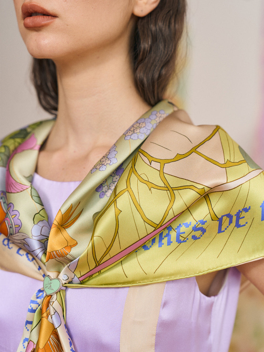 FRIDA x LOST PATTERN "Los Amores de Frida" Large Silk Scarf - Pastel