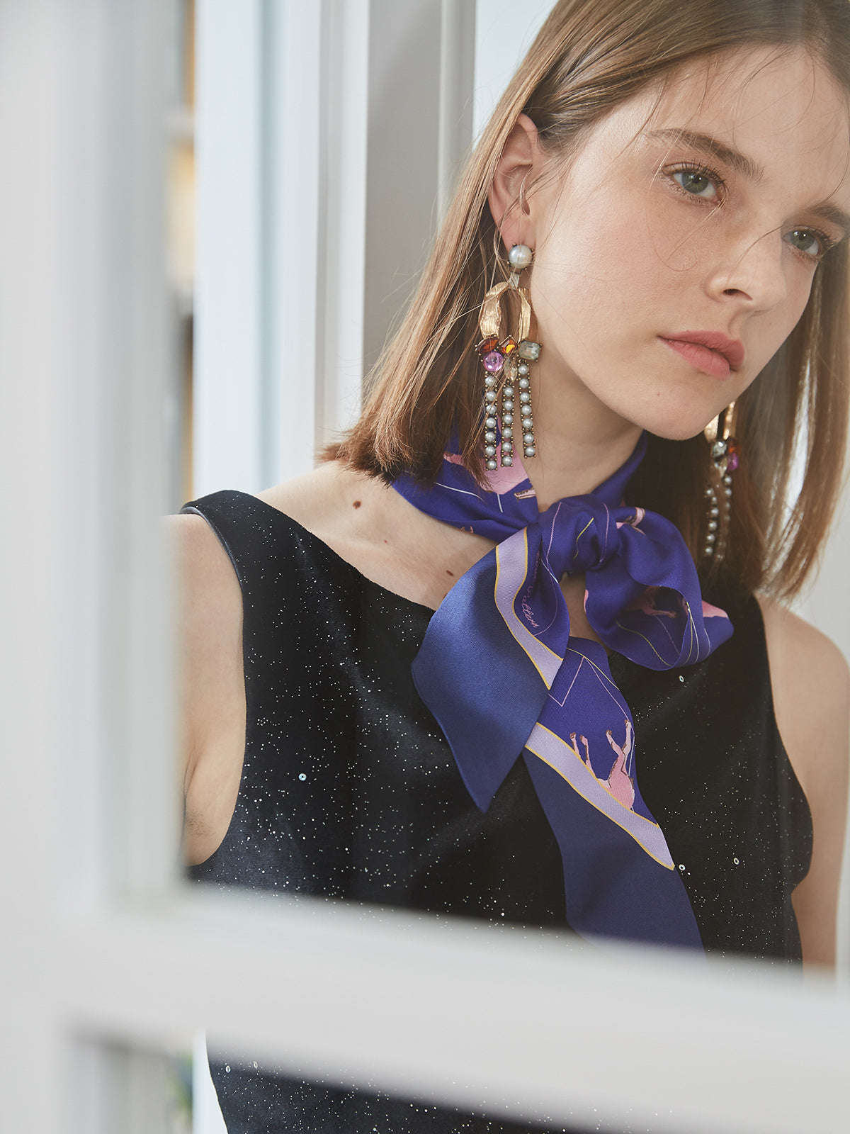 ”Antelope“ Silk Skinny Scarf - Indigo