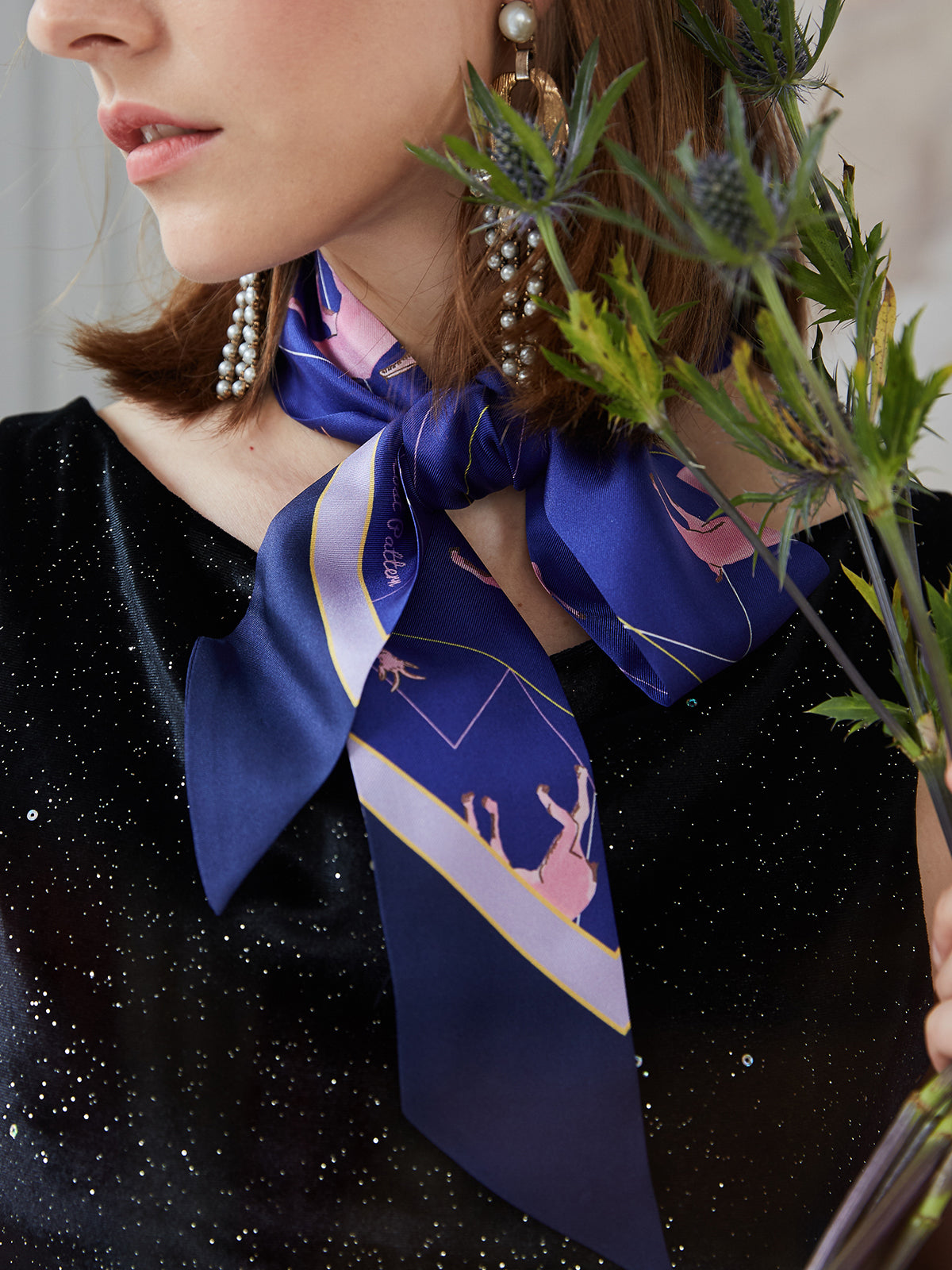 ”Antelope“ Silk Skinny Scarf - Indigo