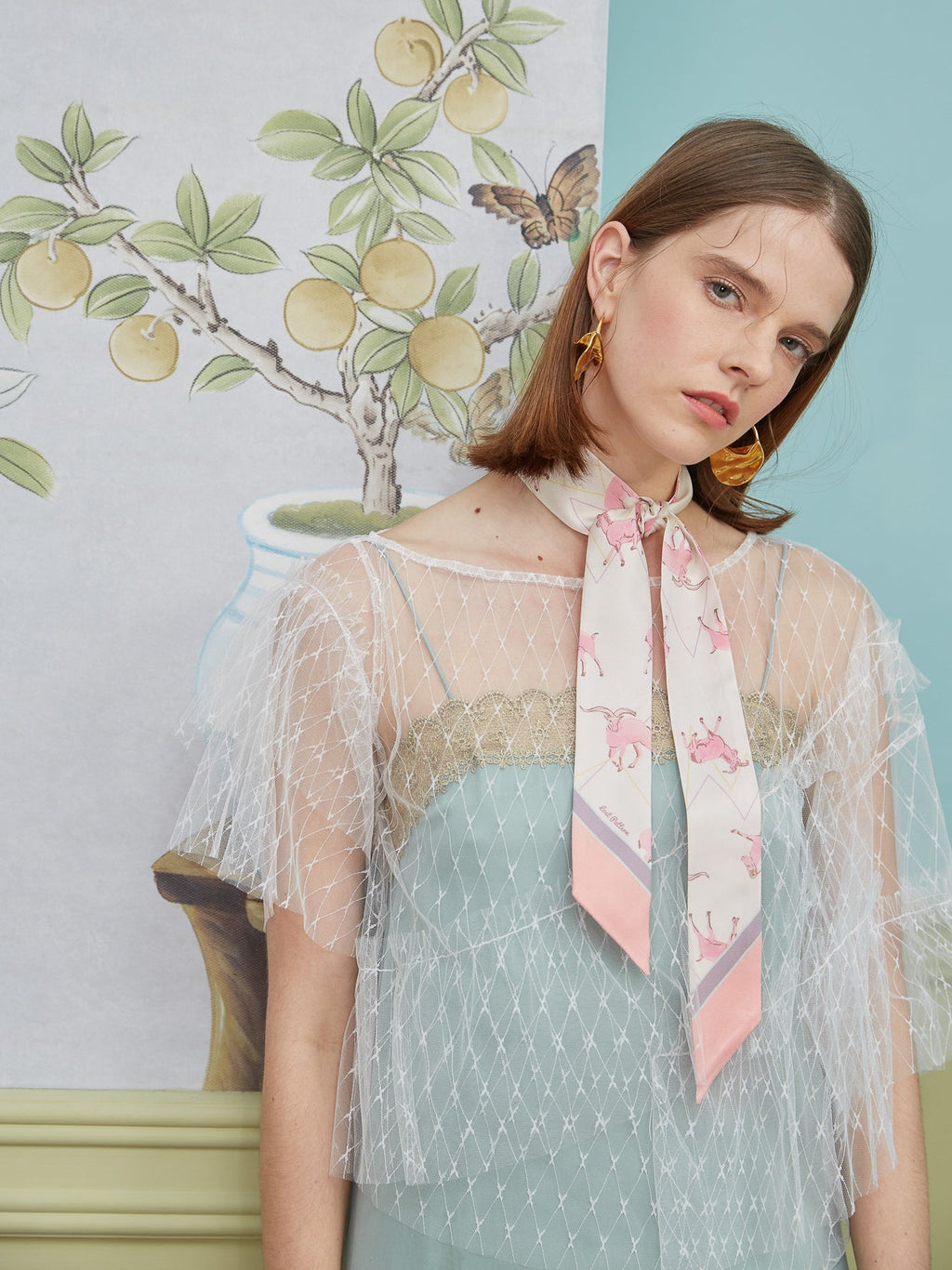 ”Antelope“ Silk Skinny Scarf - Pink