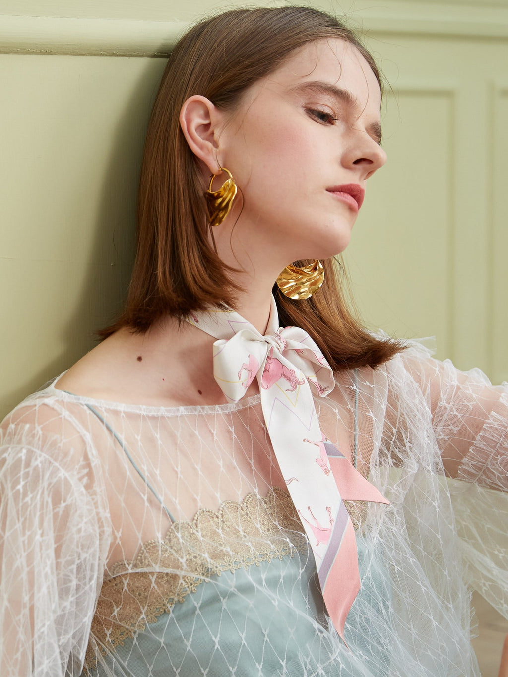 ”Antelope“ Silk Skinny Scarf - Pink