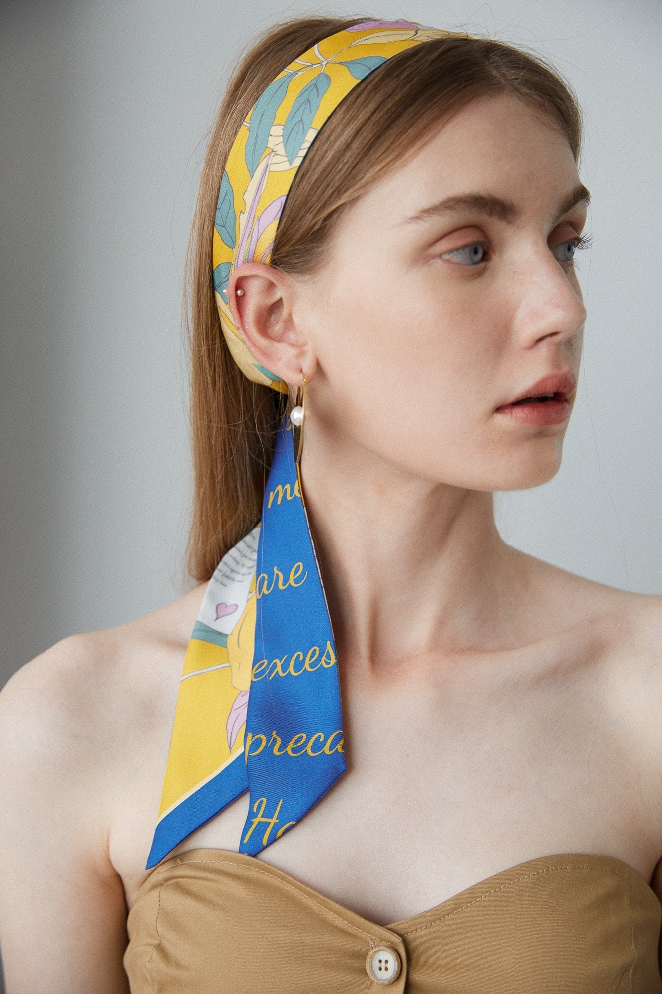 "El Amor" Silk Twill Skinny Scarf - Yellow & Blue
