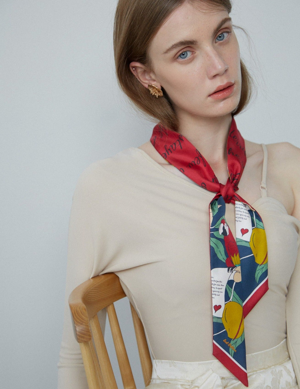 "El Amor" Silk Twill Skinny Scarf- Tropical Red & Blue