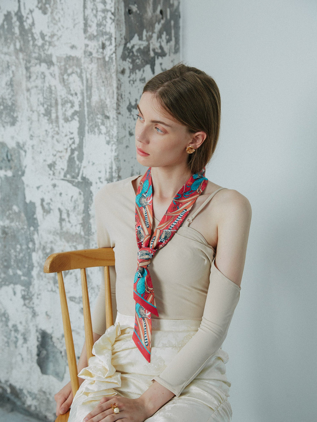 "Madagascar" Silk Skinny Scarf - Red