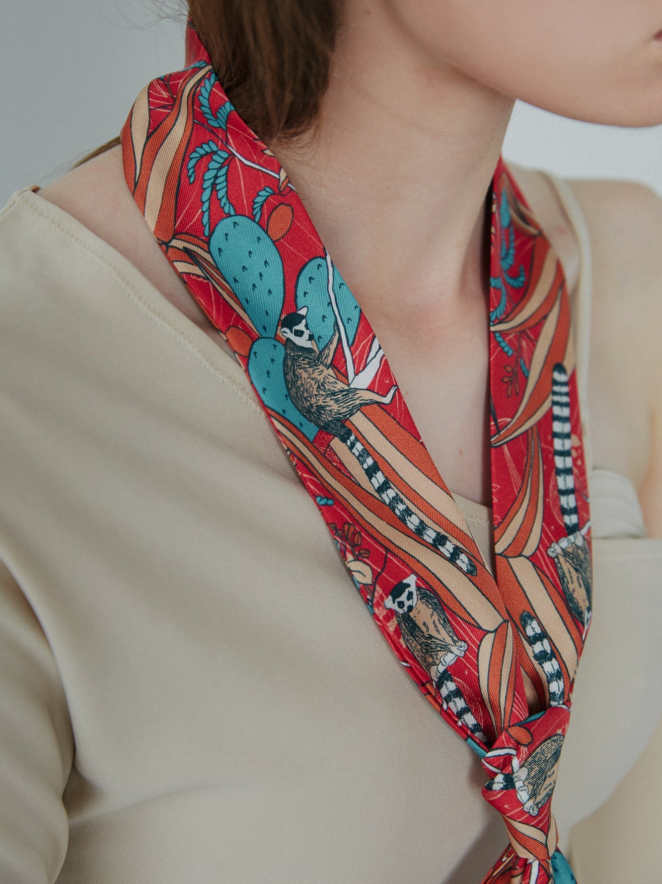 "Madagascar" Silk Skinny Scarf - Red