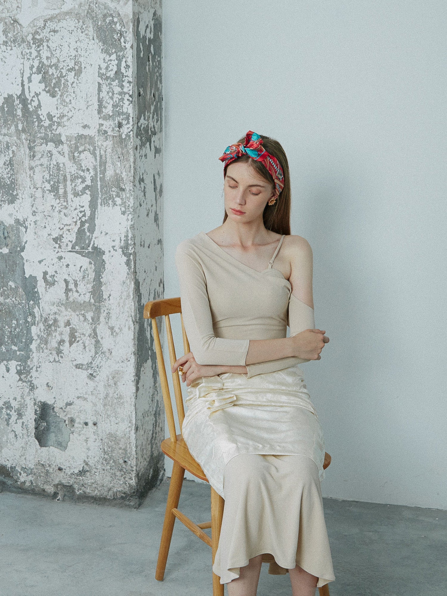 "Madagascar" Silk Skinny Scarf - Red