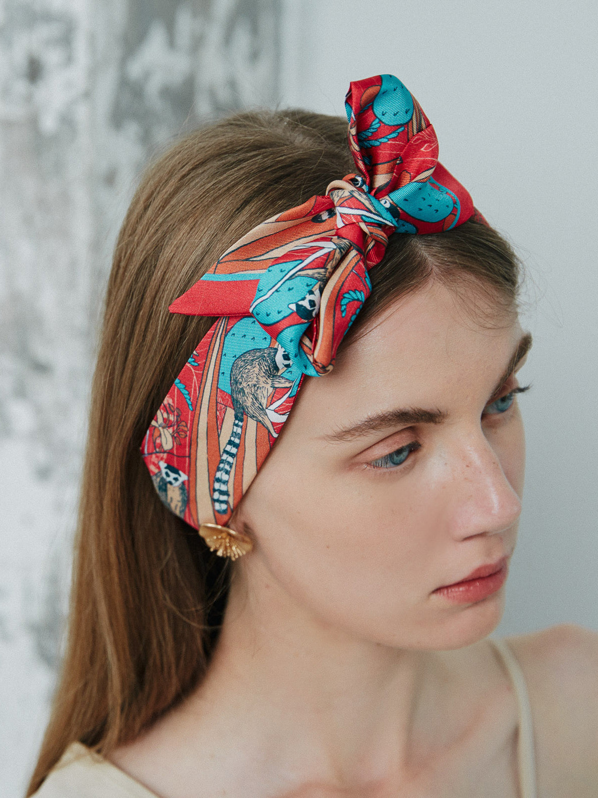 "Madagascar" Silk Skinny Scarf - Red