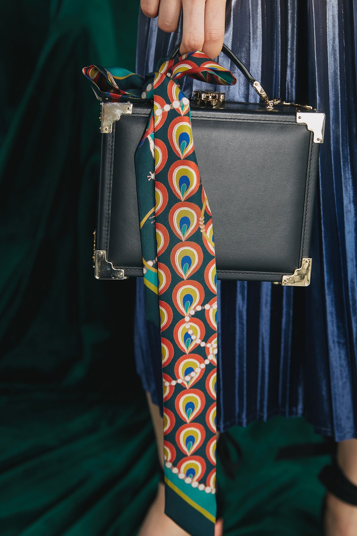 "Peacock" Silk Twill Skinny Scarf