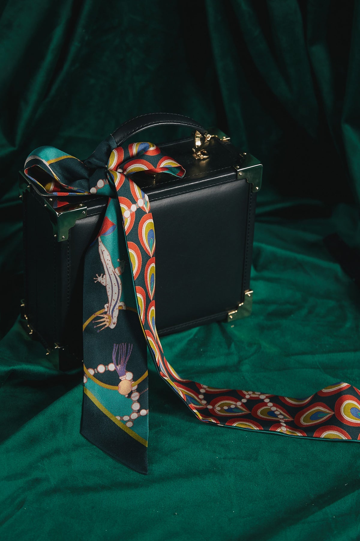 "Peacock" Silk Twill Skinny Scarf