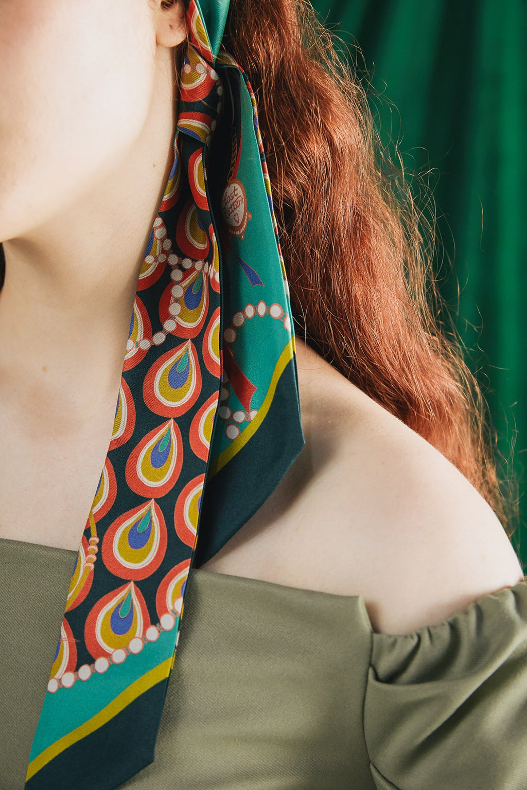 "Peacock" Silk Twill Skinny Scarf