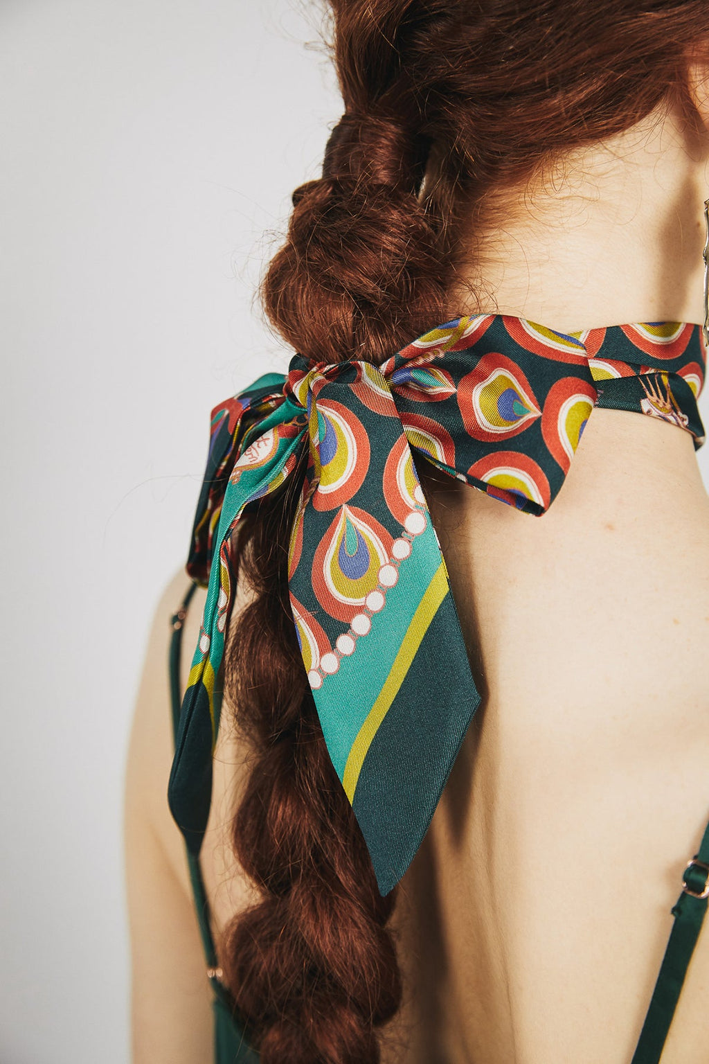 "Peacock" Silk Twill Skinny Scarf