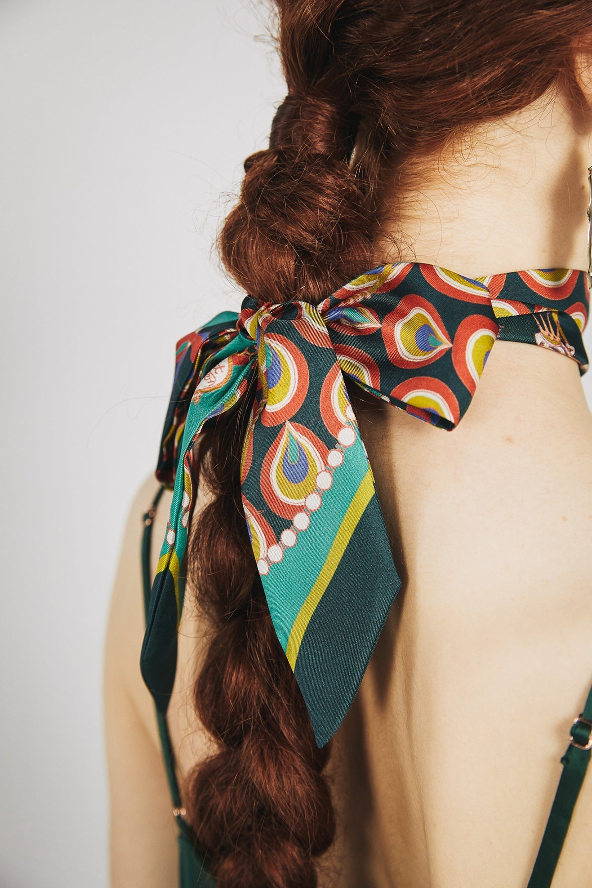 "Peacock" Silk Twill Skinny Scarf