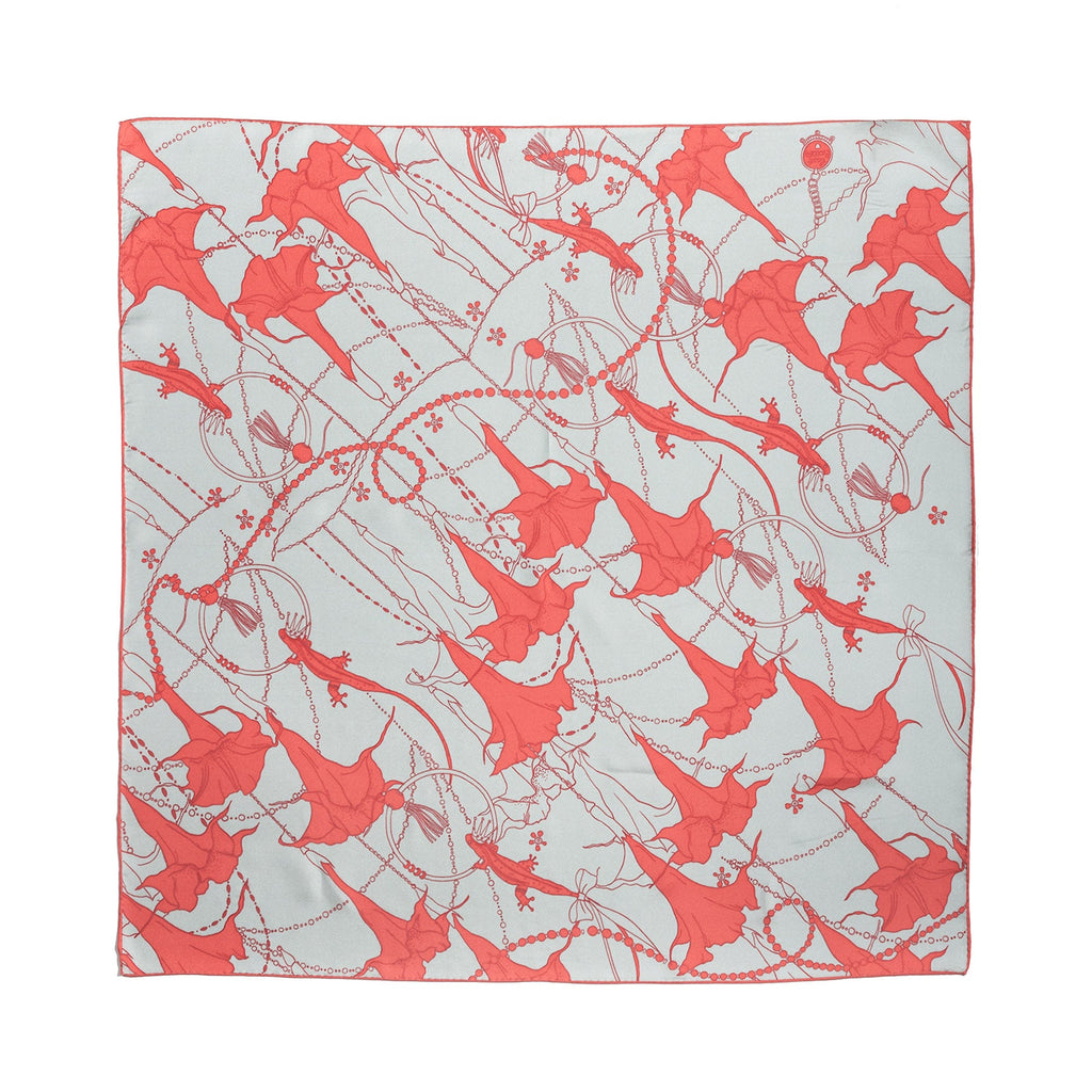 "Datura" Silk Bandana Scarf - Silver