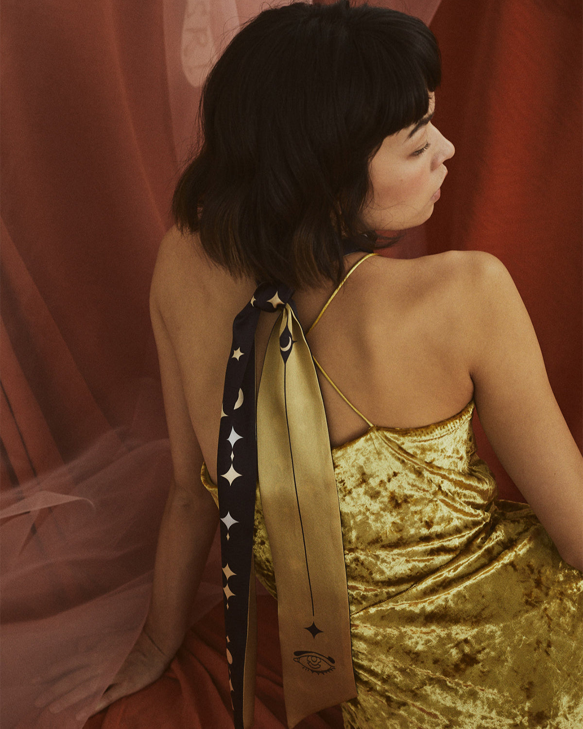 "Moonlit Stars" Silk Neck Bow Scarf