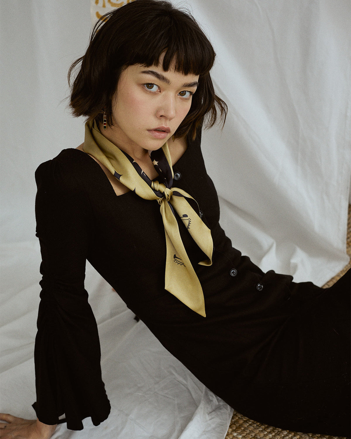 "Moonlit Stars" Silk Neck Bow Scarf