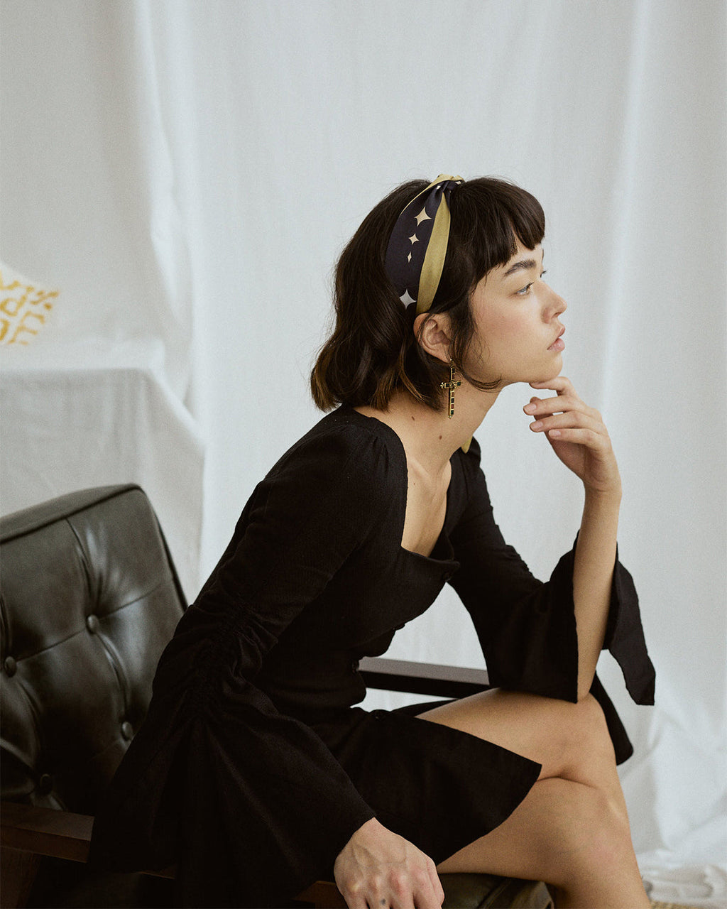 "Moonlit Stars" Silk Neck Bow Scarf