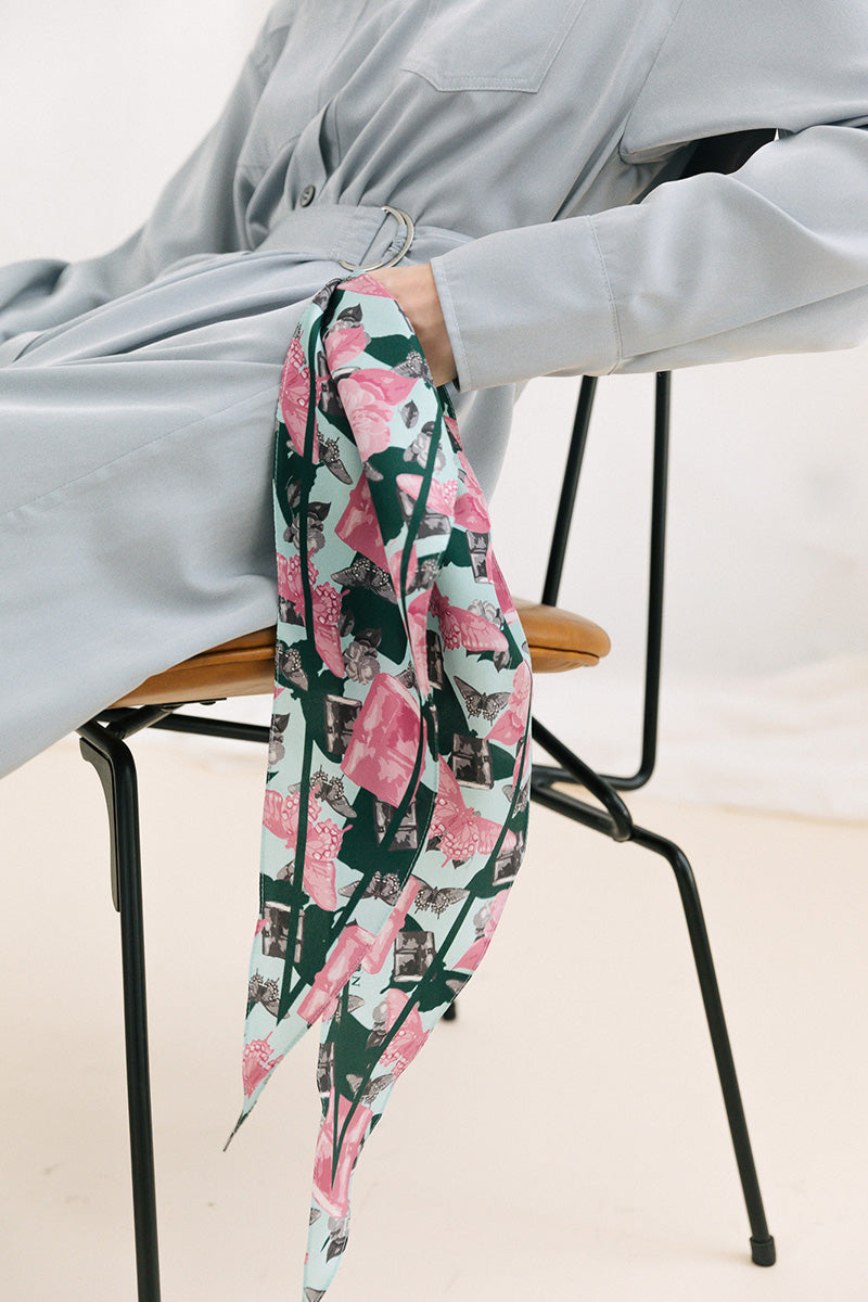 "Lady Butterfly" Silk Diamond Neckerchief - Green