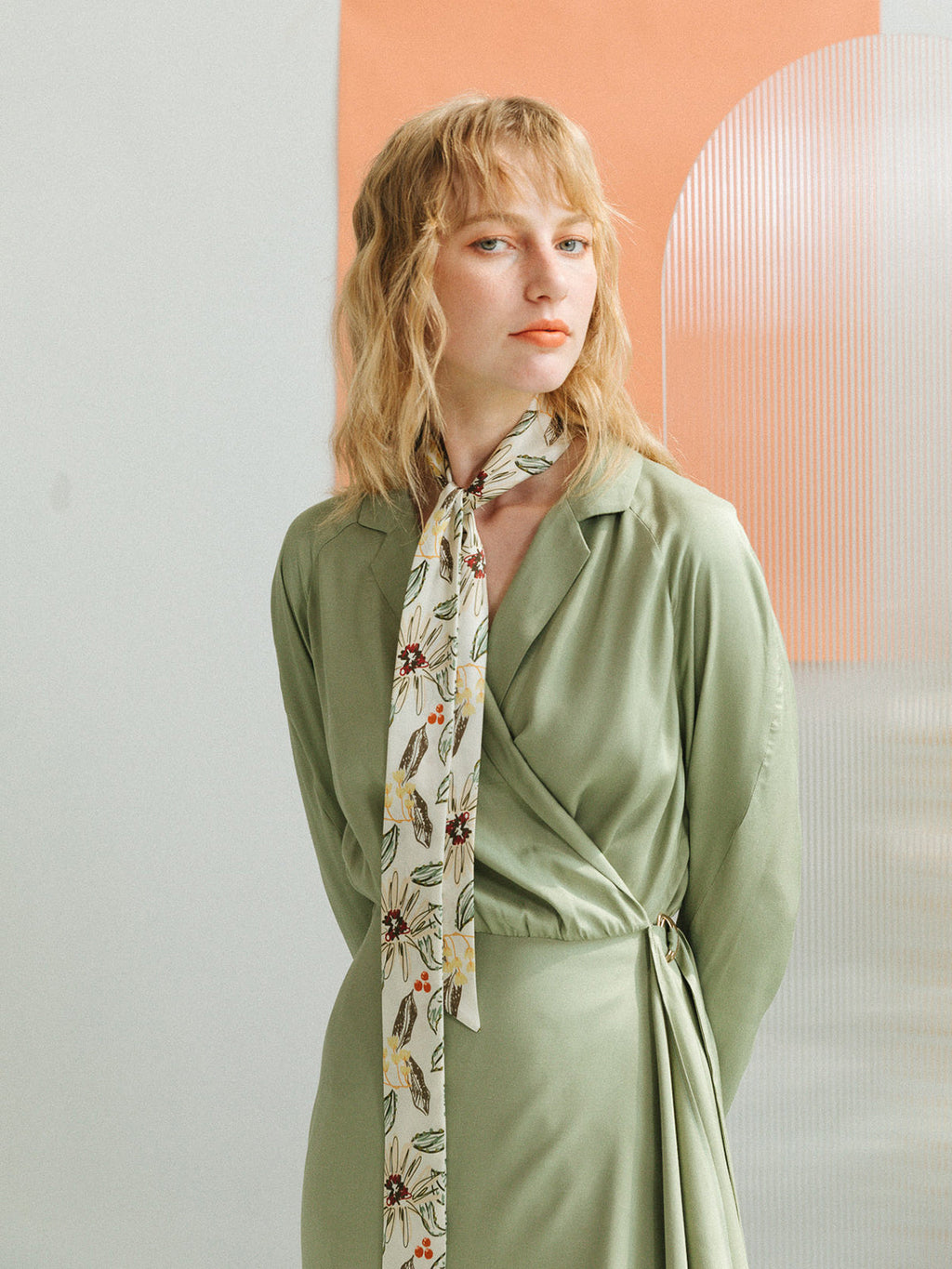 "Forest Charm" Silk Skinny Scarf - Vanilla