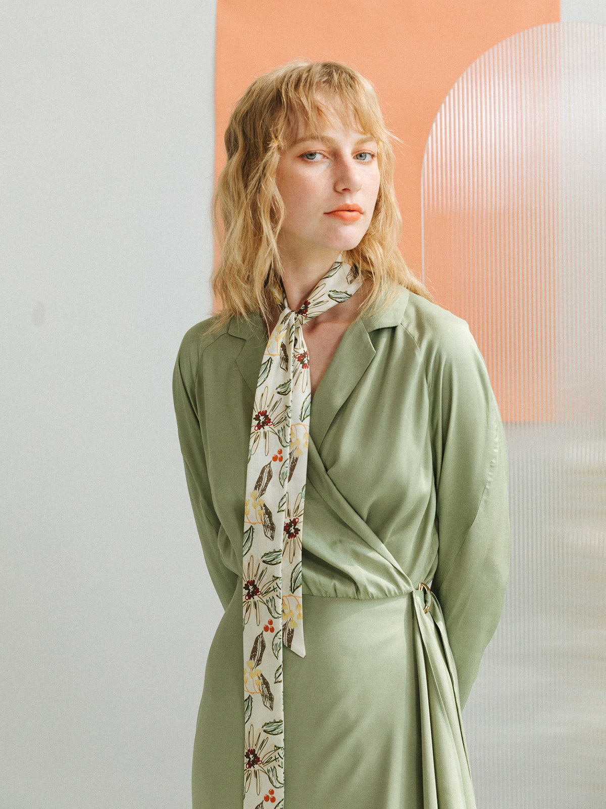 "Forest Charm" Silk Skinny Scarf - Vanilla