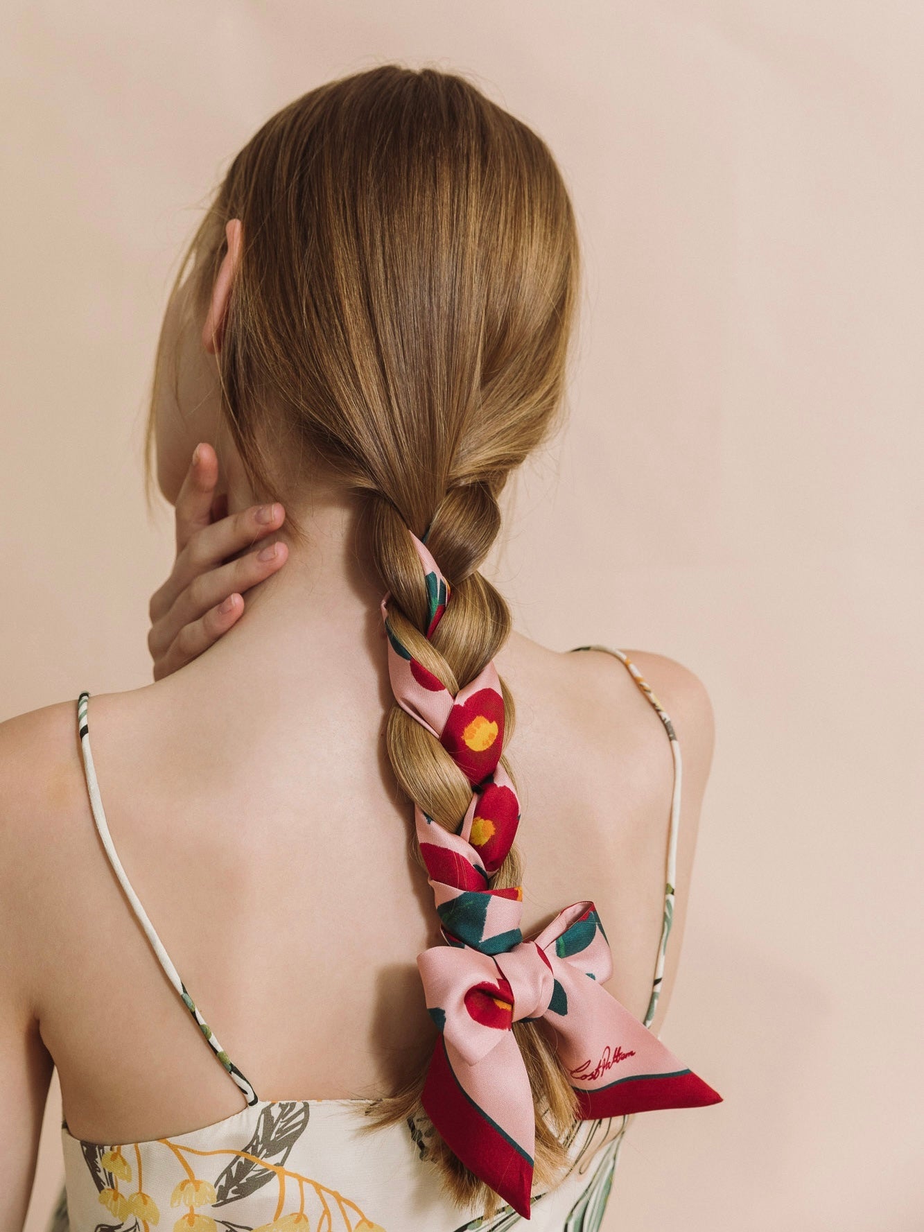 "Camellia" Silk Twill Skinny Scarf - Red & Pink