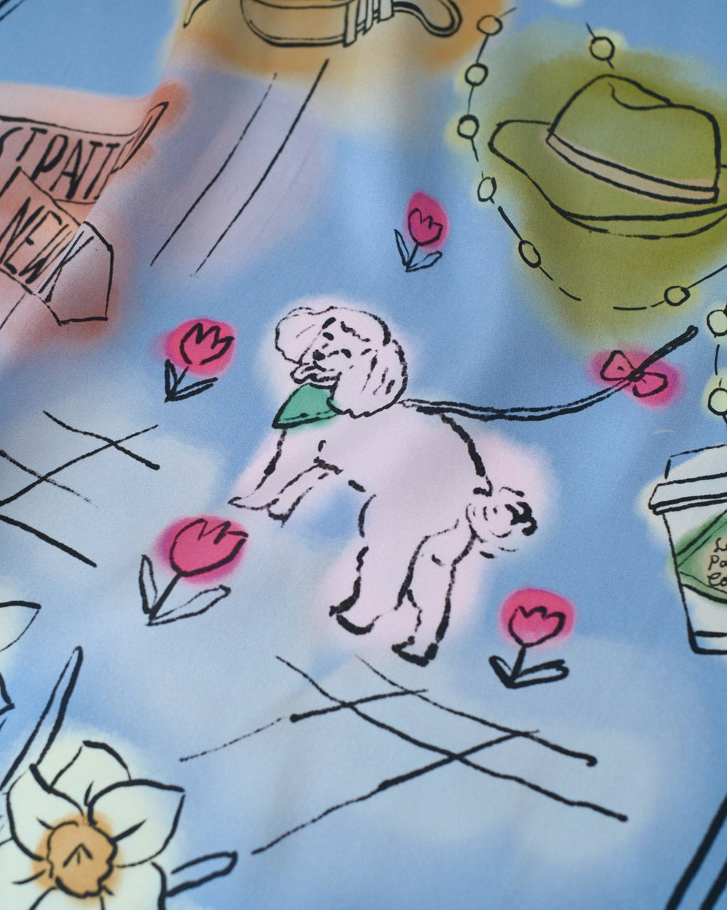 "New York in Sketches" Silk Scarf - Blue