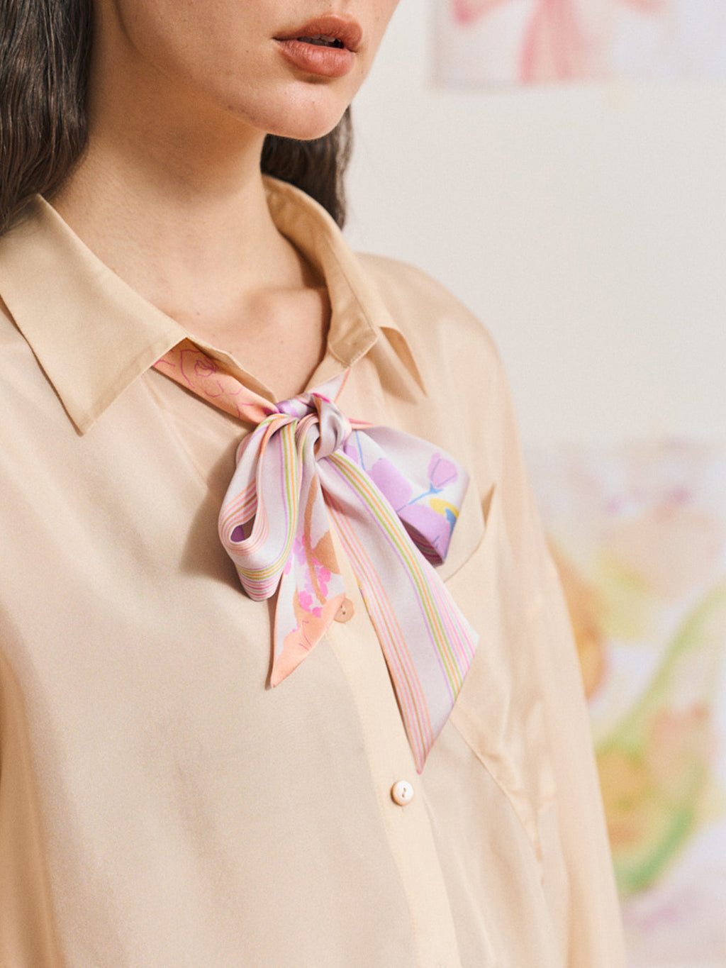 FRIDA x LOST PATTERN "Frida's Garden" Silk Skinny Scarf - Pink