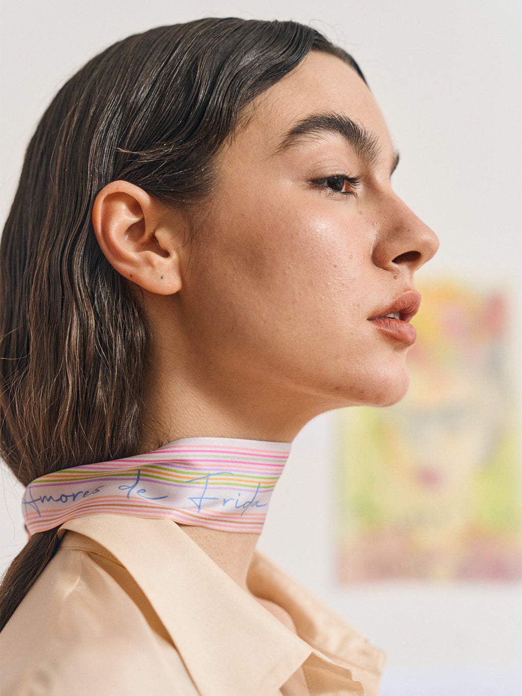 FRIDA x LOST PATTERN "Frida's Garden" Silk Skinny Scarf - Pink