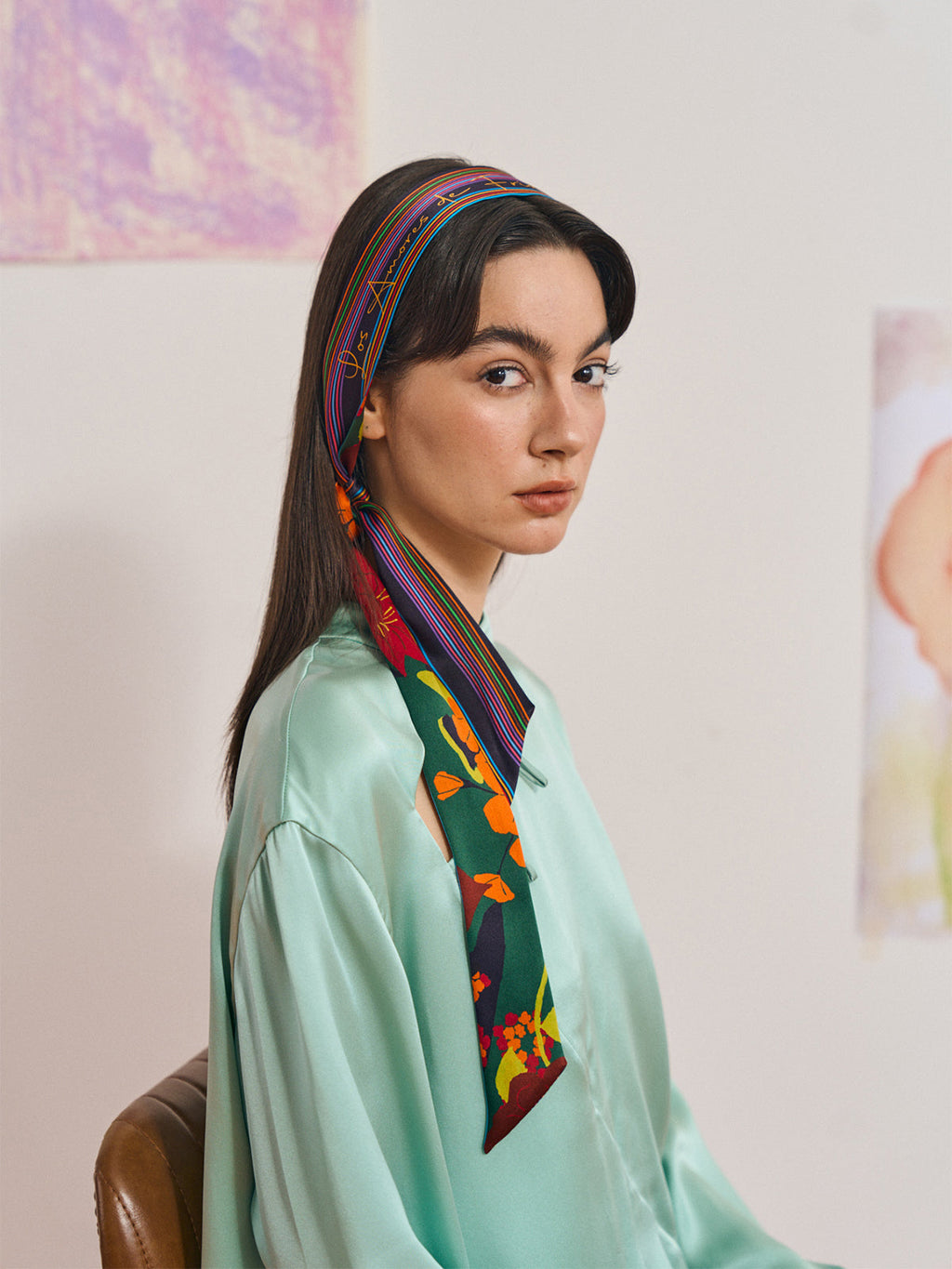 FRIDA x LOST PATTERN "Frida's Garden" Silk Skinny Scarf - Purple