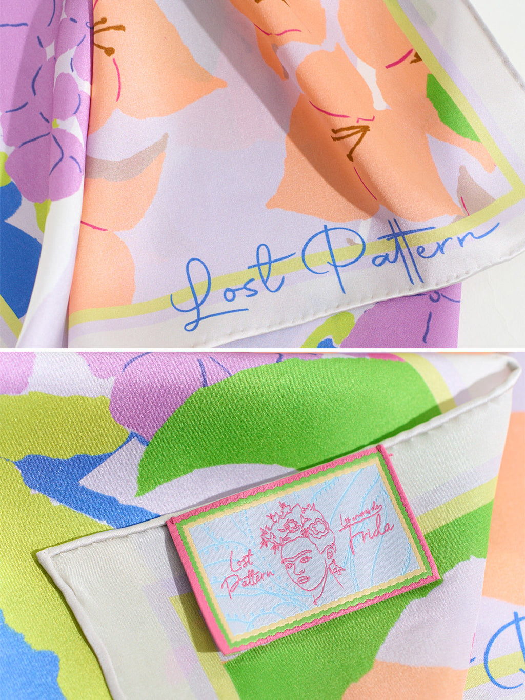 FRIDA x LOST PATTERN "Frida's Garden" Silk Bandana Scarf - Pink