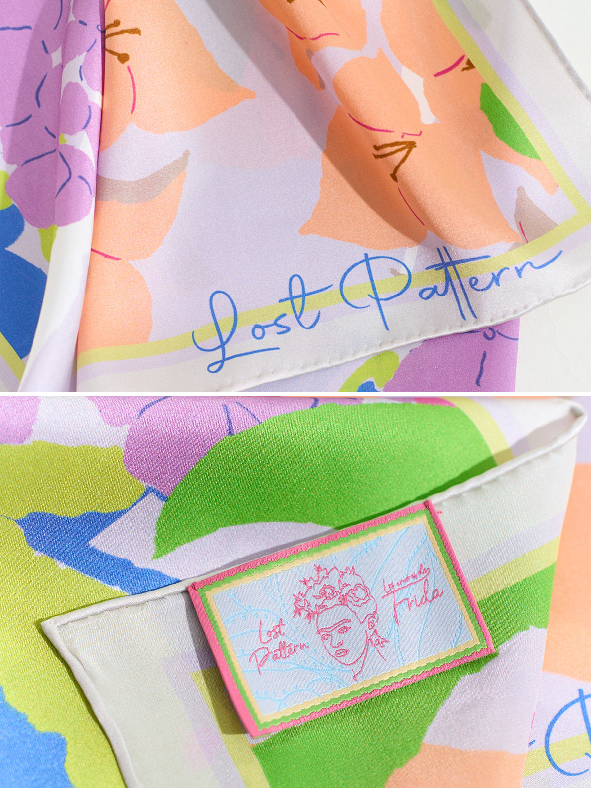 FRIDA x LOST PATTERN "Frida's Garden" Silk Bandana Scarf - Pink