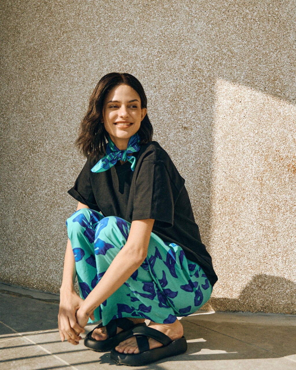 "Tropical Bliss" Silk Bandana Scarf - Ocean Blue