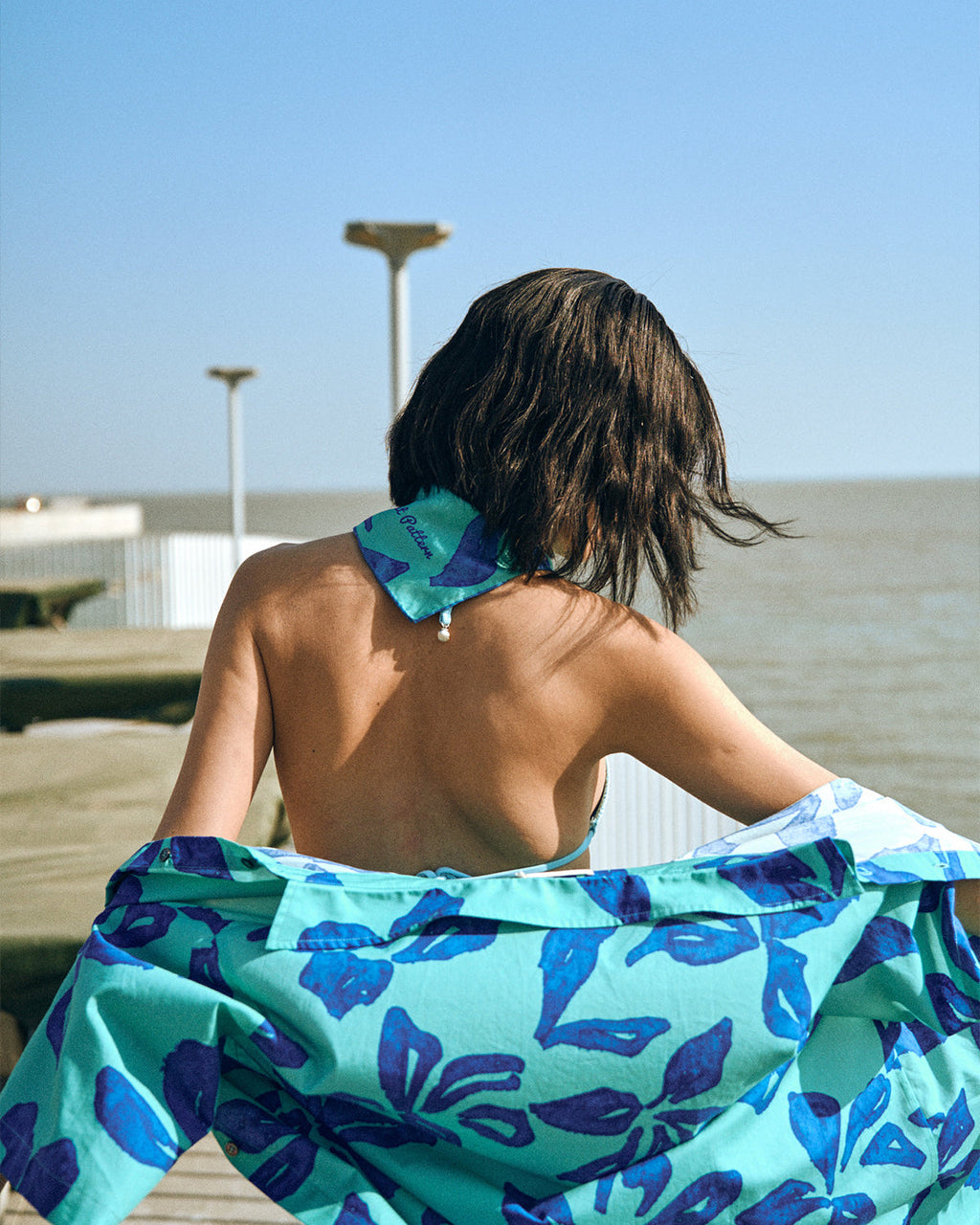 "Tropical Bliss" Silk Bandana Scarf - Ocean Blue