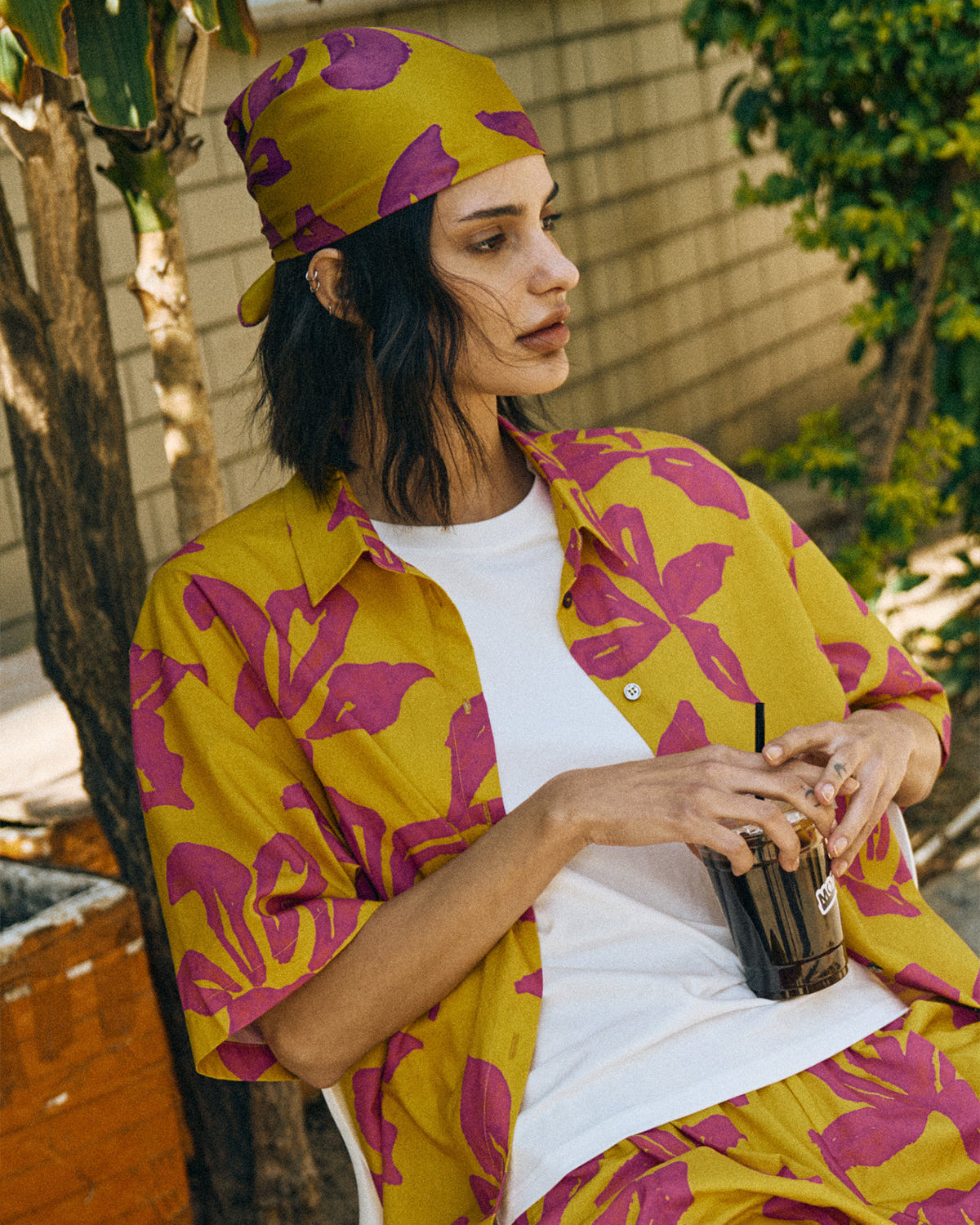 "Tropical Bliss" Silk Bandana Scarf - Golden Hour