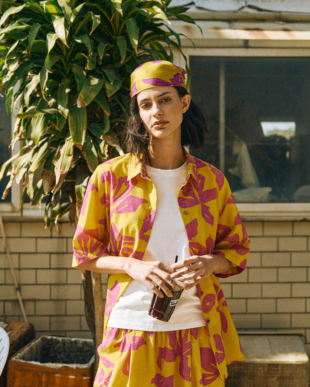 "Tropical Bliss" Silk Bandana Scarf - Golden Hour