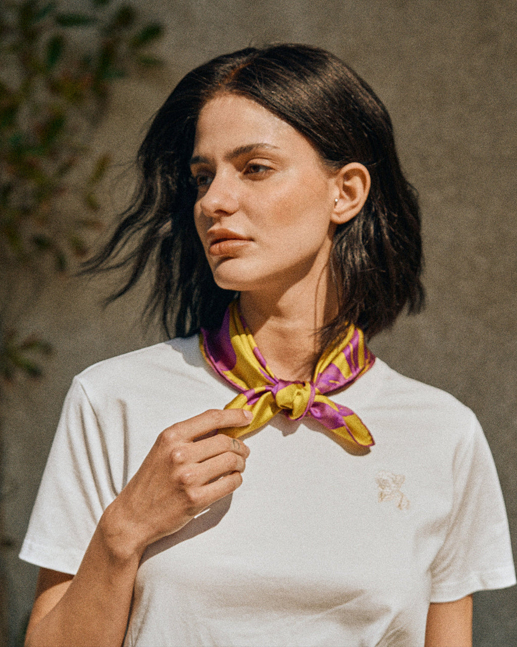 "Tropical Bliss" Silk Bandana Scarf - Golden Hour