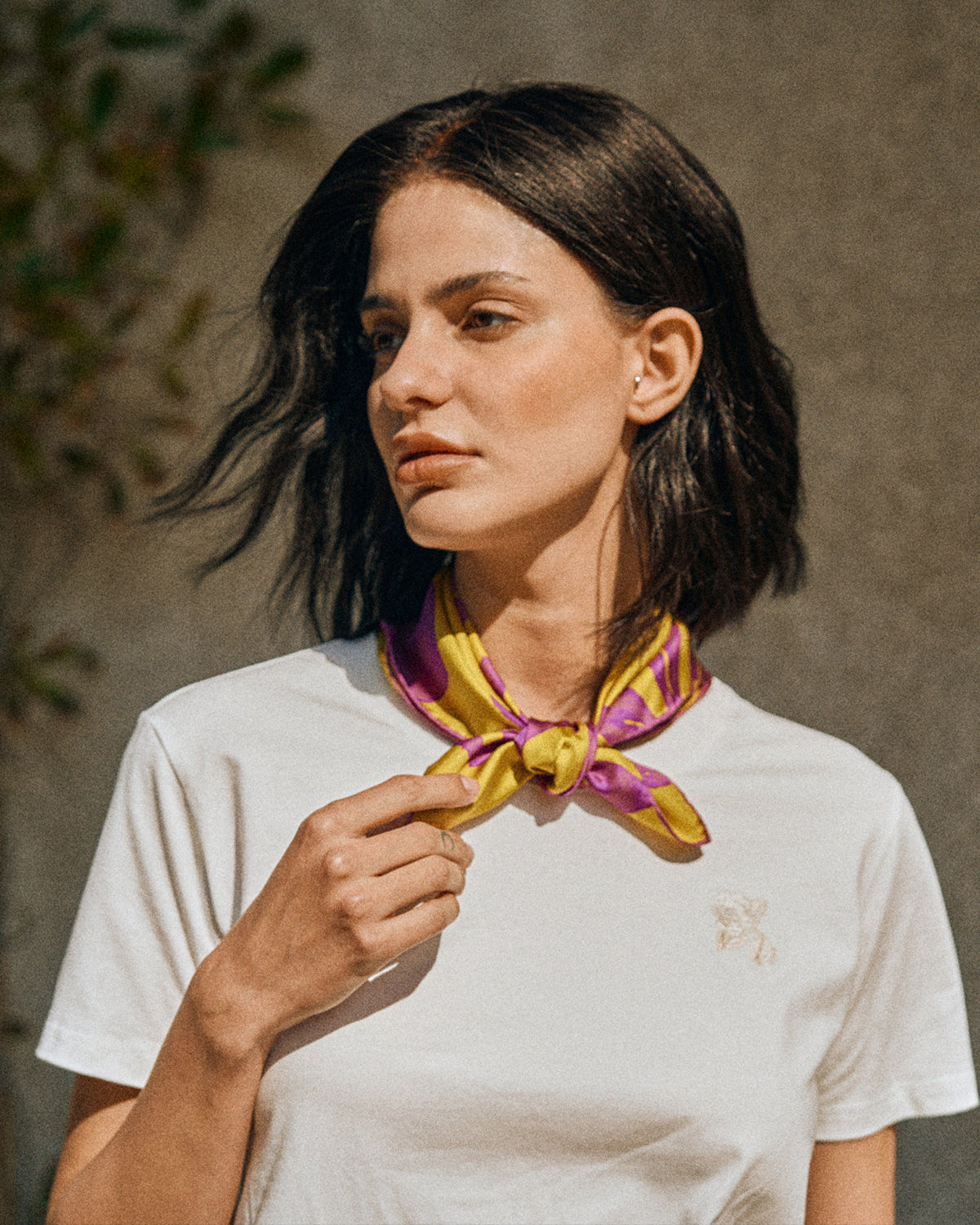 "Tropical Bliss" Silk Bandana Scarf - Golden Hour