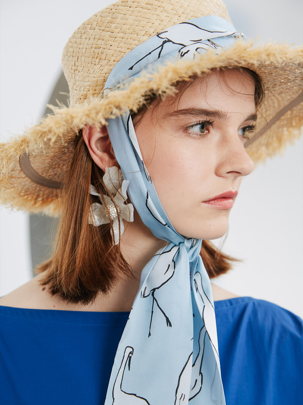 "Little Egret" Silk Neck Bow Scarf - Light Blue