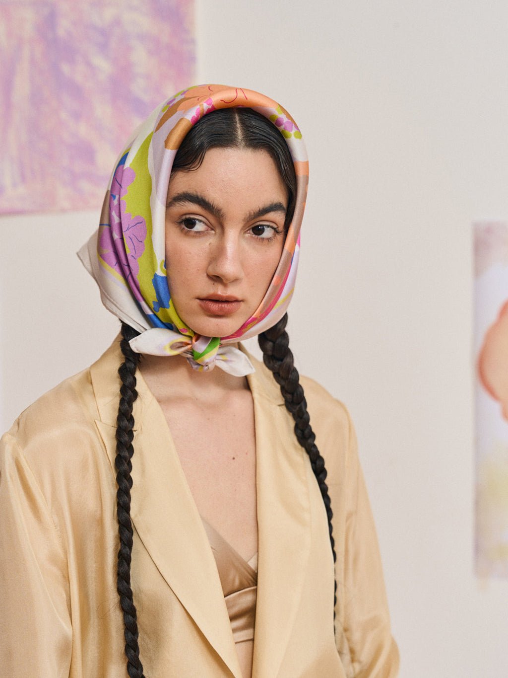 FRIDA x LOST PATTERN "Frida's Garden" Silk Bandana Scarf - Pink